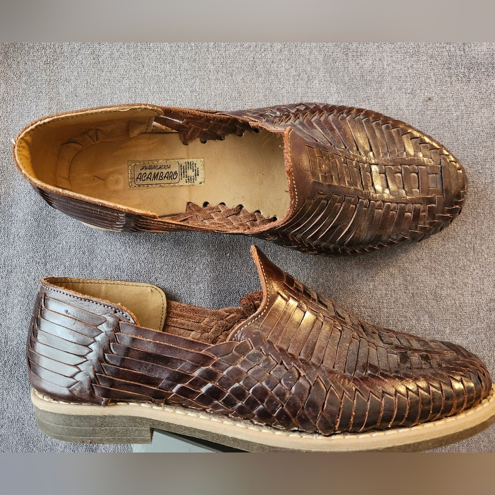 Authenic Men’s Brown Woven Leather Slip-On Sandals - Huaraches Autenticas
